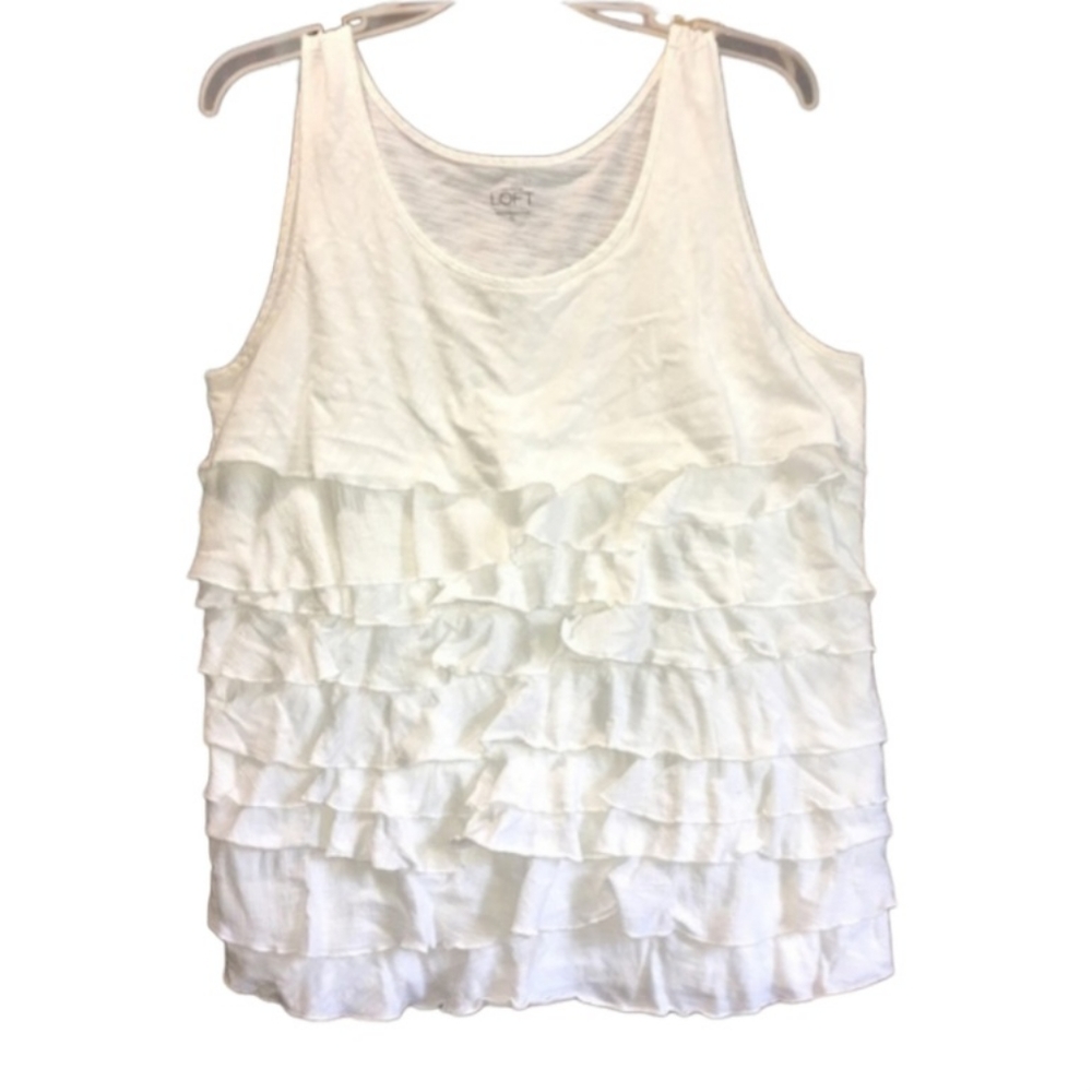 ANN TAYLOR LOFT Sleeveless White Tank Top Dressy Ruffles Casual Juniors Size XL - Picture 2 of 10